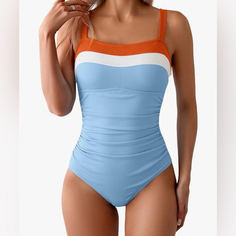 Chic Orange and Blue Women's One-Piece Swimsuit